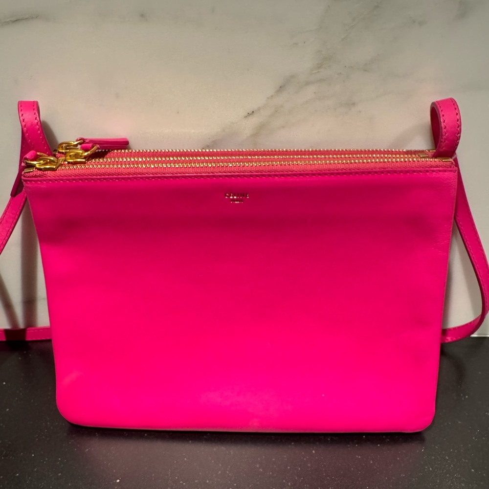 🩷 Celine Large Bright Pink Trio Crossbody Bag - Picture 2 of 13
